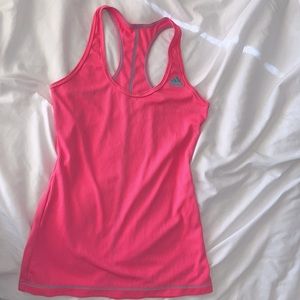 Neon pink adidas tank top with turquoise trim